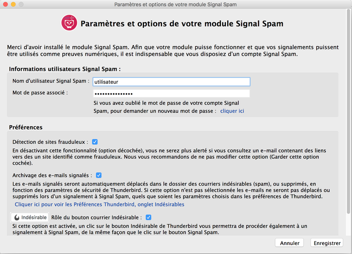 Signal Spam :: Modules pour Thunderbird