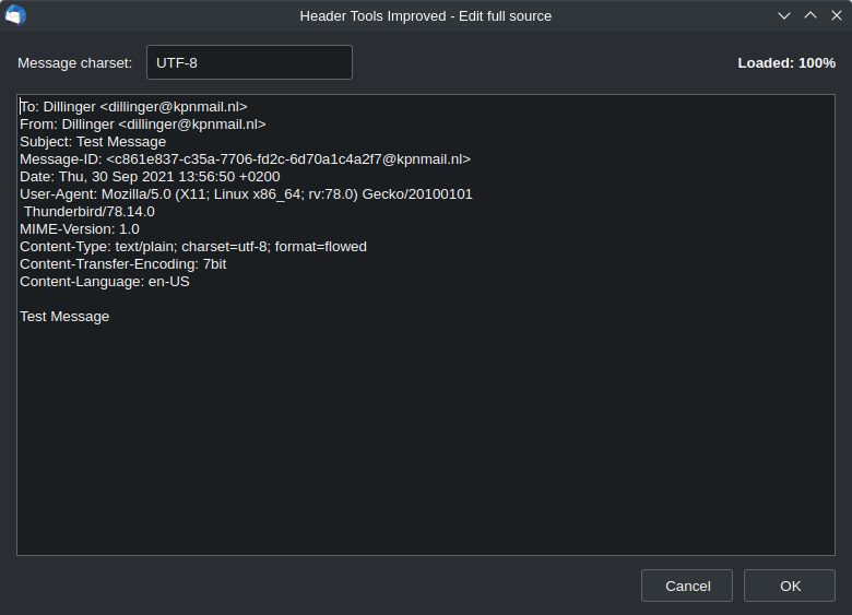 Thunderbird downloading message header analyzer