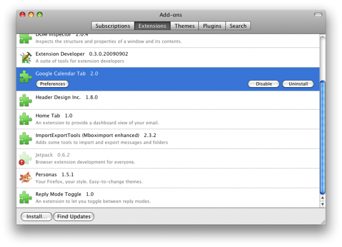 google calendar tab add ons for thunderbird