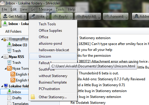 Stationery :: Thunderbird-kiegészítők